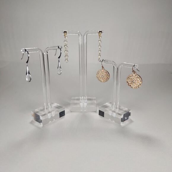 Source Unknown Jewelry - 3 Pair Pierced Ear Earrings Silver and Gold Tone Faux Pearl and Rhinestones